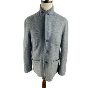 J. Hilburn Mens 43L‎ Overcoat Button Collar Jacket Wool Trench Zip Pockets